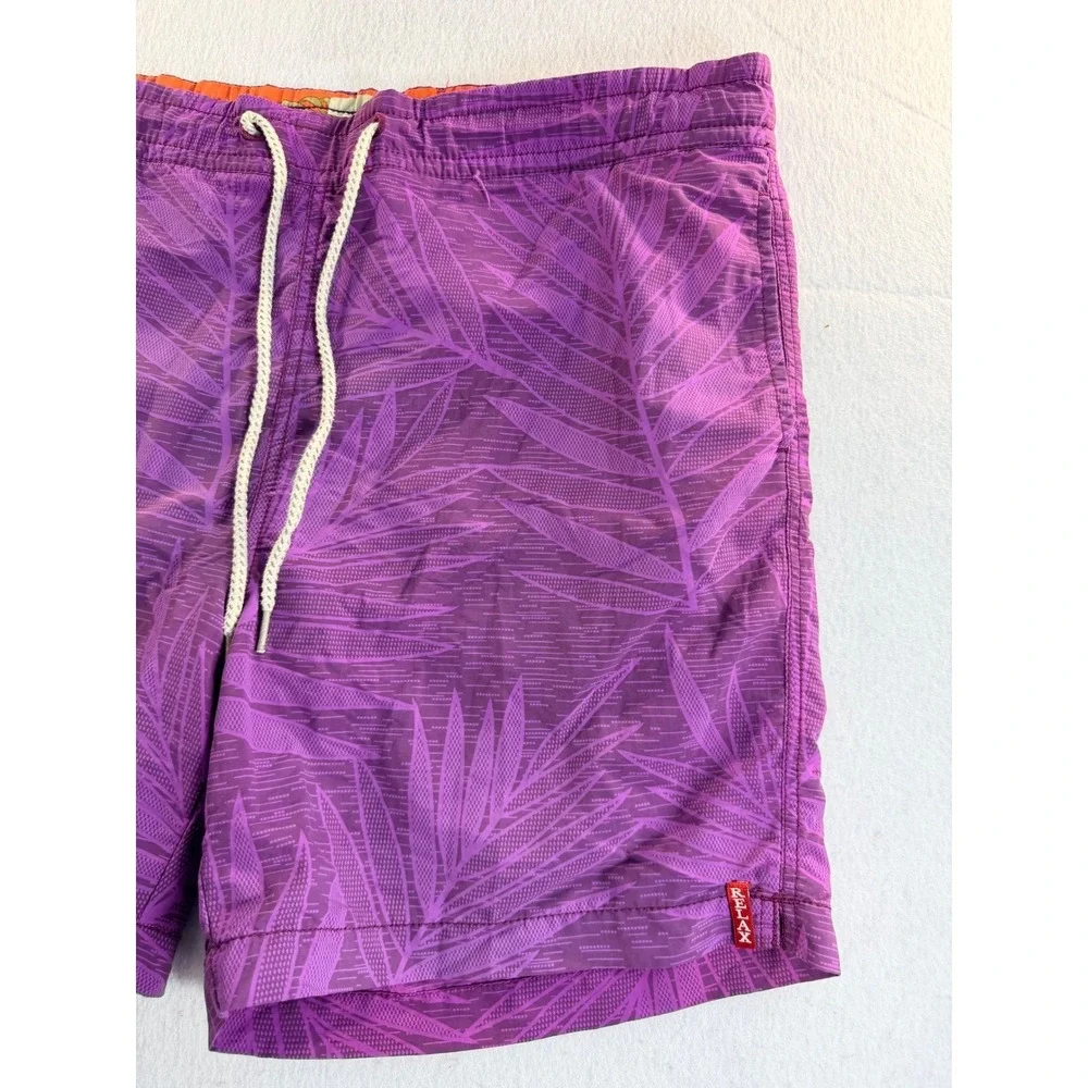 Tommy Bahama Relax Mens Purple Palm Leaf Tropical Swim Trunks Board Shorts L